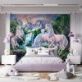 Walltastic Unicorn Paradise Wall Mural will help create a fantasy world, featuring a small troop of unicorns frolicking along a forest river