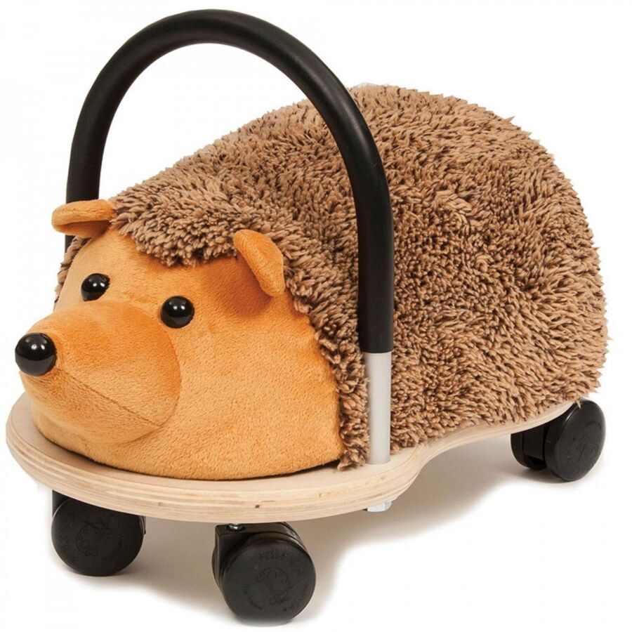 Wheelybug Plush Hedgehog, a fun ride on toy that can go backwards, forwards, sideways, round and round, they can be ridden, pushed, pulled, kissed and cuddled!