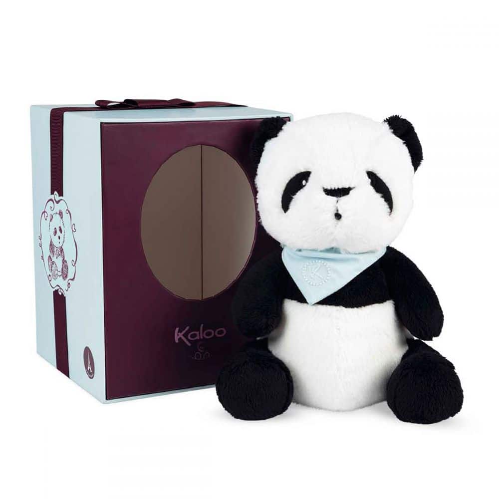Kaloo Les Amis Bamboo Panda is a super cute soft toy with a silky coat, chubby tummy, like a real Panda and wears a stylish blue embroidered kerchief around his neck.